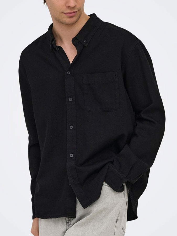 Only & Sons Orson Long Sleeve Buttondown Shirt Fall 2026 | BLACK DENIM