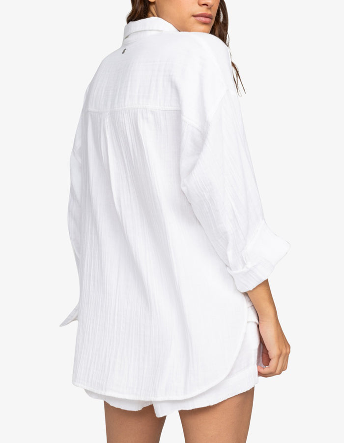 Roxy Morning Time Long Sleeve Buttondown Shirt Spring 2024 | SNOW WHITE (WBK0)