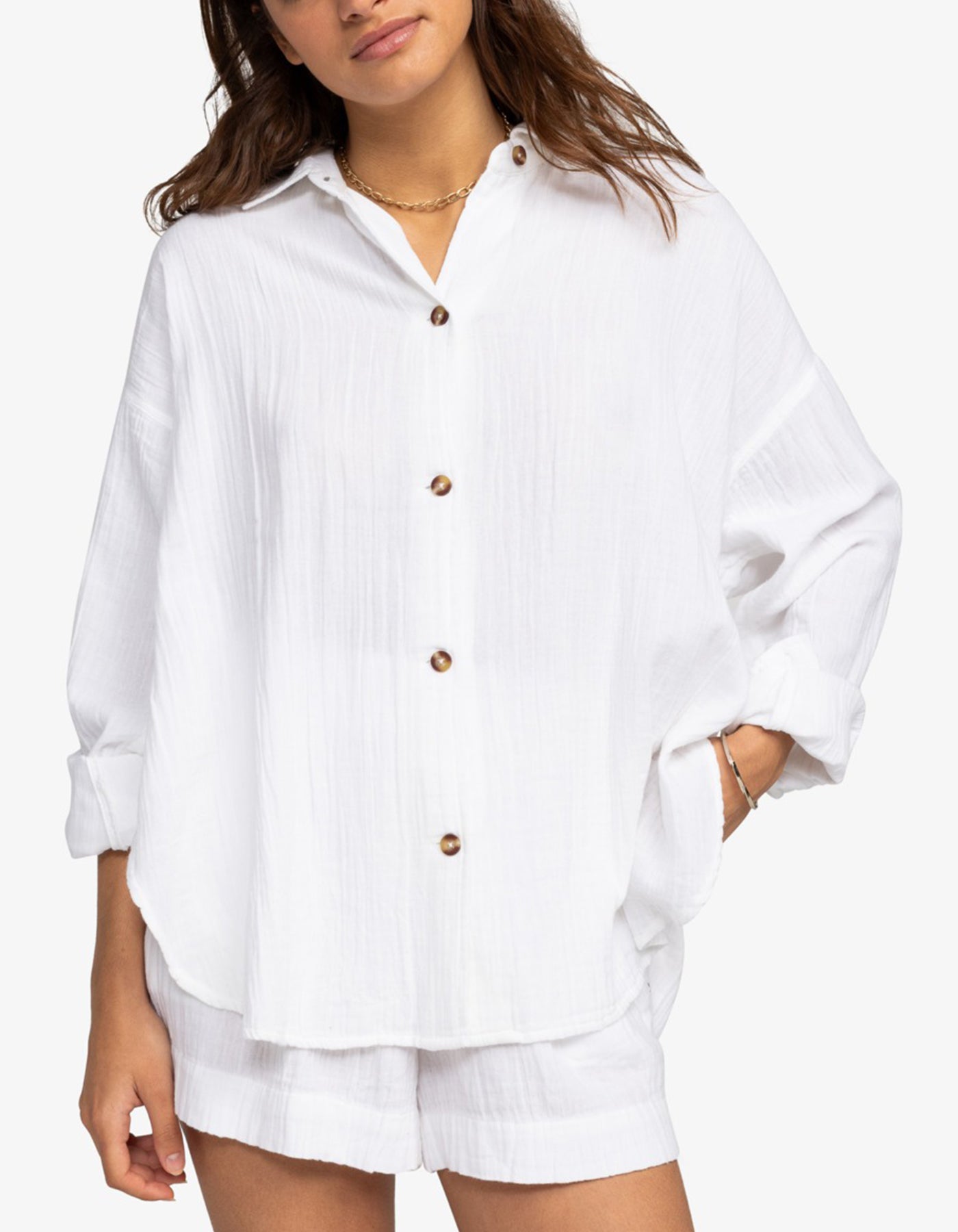 Roxy Morning Time Long Sleeve Buttondown Shirt Spring 2024