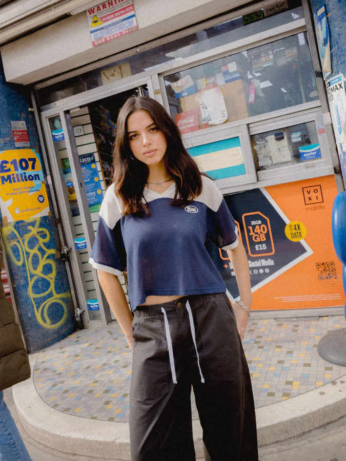 Brixton Varsity Mesh T-Shirt Fall 2026 | OFF WHITE/WASHED NAVY