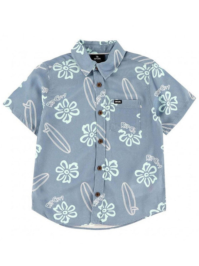 Rip Curl Ride The Wave Short Sleeve Buttondown Shirt (Kids 2-7) Spring 2026 | FADED DENIM (4737)