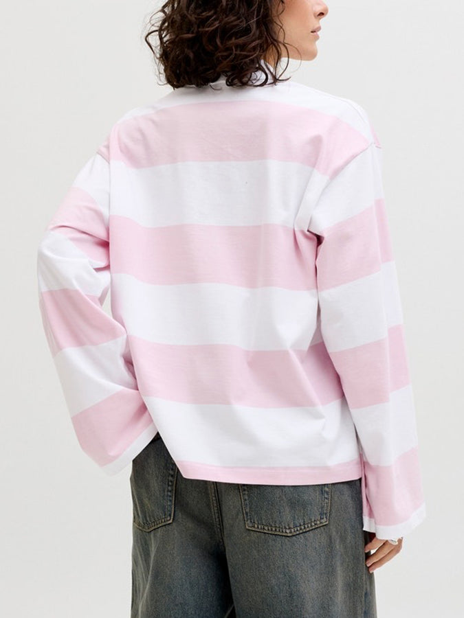 JJXX Vilma Stripe Polo Spring 2026 |BRIGHT WHITE/PINK LADY