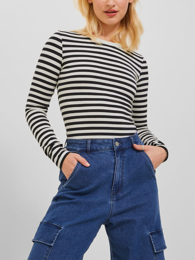 JJXX Celine Gigi Stripe Long Sleeve T-Shirt Holiday 2025 | BLACK STRIPES