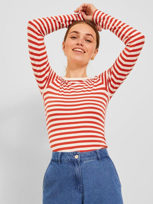 Celine Striped Long Sleeved Top in Red