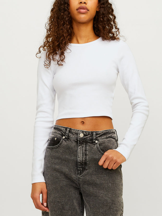 JJXX Feline Crop Long Sleeve T-Shirt Spring 2026 | BRIGHT WHITE