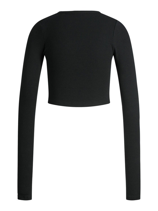 JJXX Feline Rib Crop Long Sleeve T-Shirt | BLACK