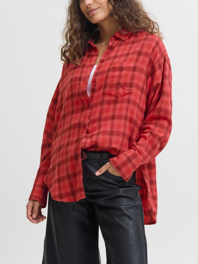 JJXX Jamie Flannel Long Sleeve Buttondown Shirt Holiday 2025 | BARBERRY