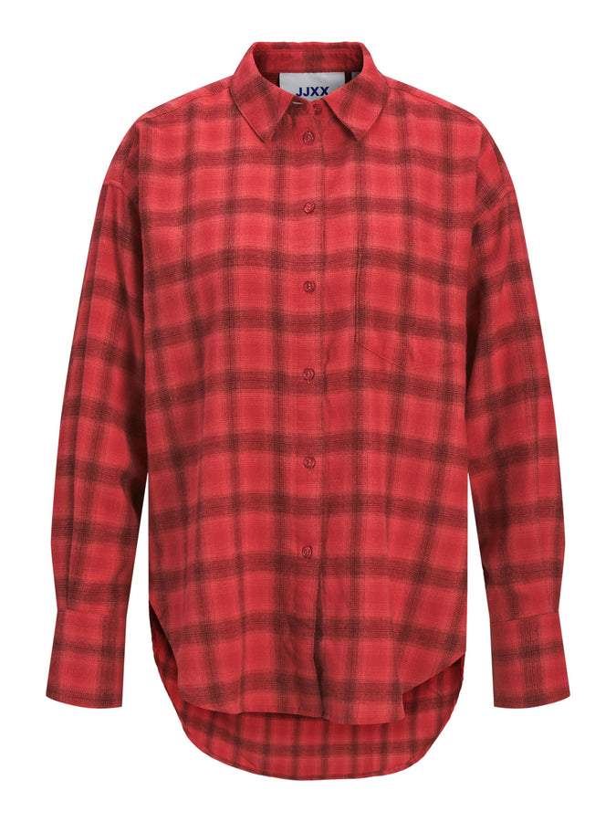 JJXX Jamie Flannel Long Sleeve Buttondown Shirt Holiday 2025 | BARBERRY