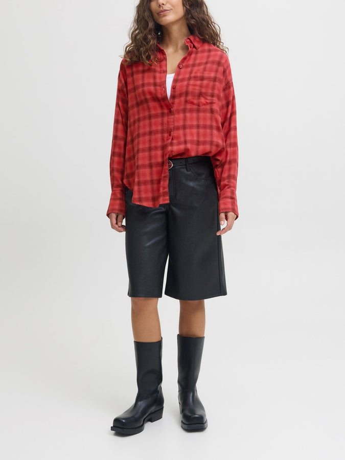JJXX Jamie Flannel Long Sleeve Buttondown Shirt Holiday 2025 | BARBERRY
