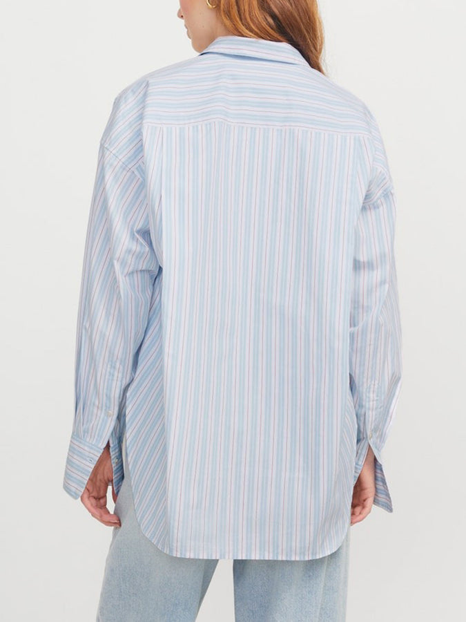 JJXX Jamie Poplin Long Sleeve Buttondown Shirt Fall 2025 | NAVY BLAZER STRIPES