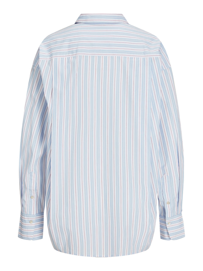 JJXX Jamie Poplin Long Sleeve Buttondown Shirt Fall 2025 | NAVY BLAZER STRIPES