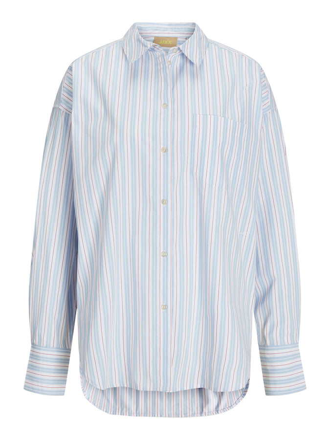 JJXX Jamie Poplin Long Sleeve Buttondown Shirt Fall 2025 | NAVY BLAZER STRIPES