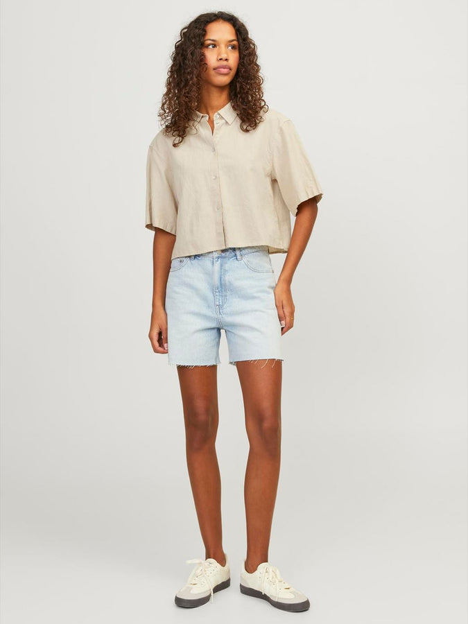 JJXX Lulu Crop S/S Buttondown Shirt Summer 2024 | CEMENT