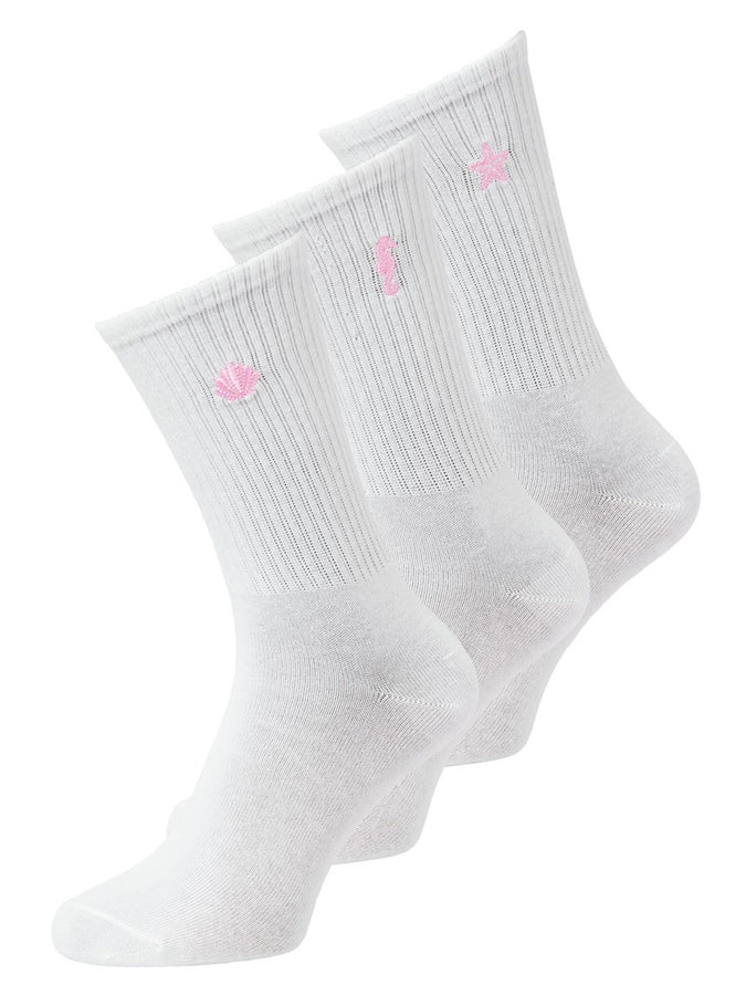 JJXX Reese Embroidery 3 Pack Socks Summer 2026 | WHITE
