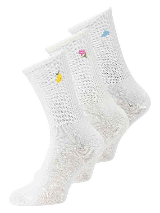 JJXX Reese Embroidery 3 Pack Socks Summer 2026 | WHITE