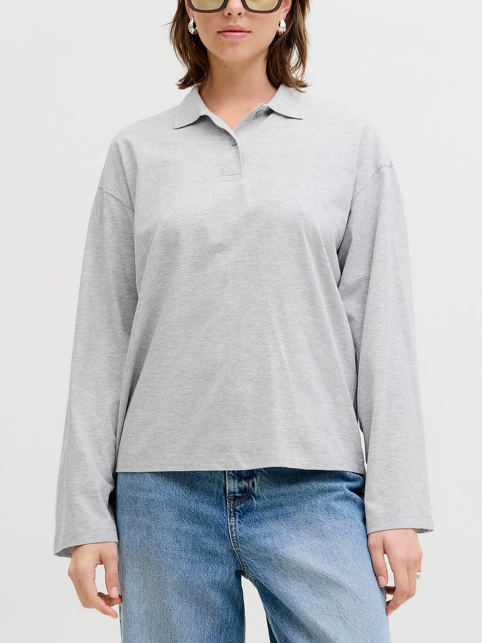 JJXX Vilma Long Sleeve Polo Holiday 2025 | LIGHT GREY MELANGE