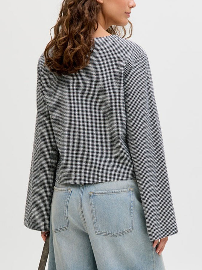 JJXX Zoe Seersucker Long Sleeve Top Spring 2026 | BLACK CHECKS