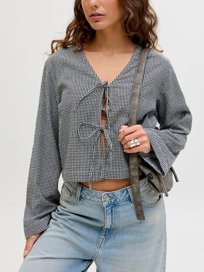 JJXX Zoe Seersucker Long Sleeve Top Spring 2026 | BLACK CHECKS