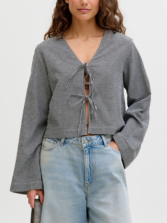 JJXX Zoe Seersucker Long Sleeve Top Spring 2026 | BLACK CHECKS