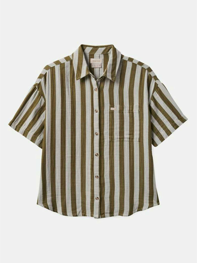 Brixton Mykonos Stripe Buttondown Shirt Summer 2024 | MILITARY OLIVE