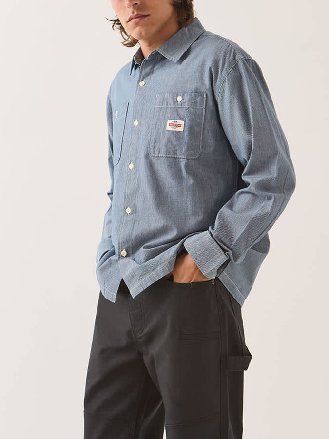 Brixton Trademark Blue Chambray Micro Stripe L/S Buttondown Shirt Fall 2026 | BLUE CHAMBRAY MICRO STRIPE