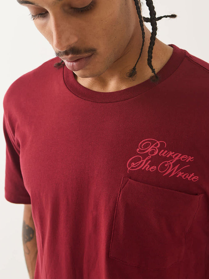 Brixton Burger She Wrote Pocket T-Shirt Fall 2026 | BURGUNDY