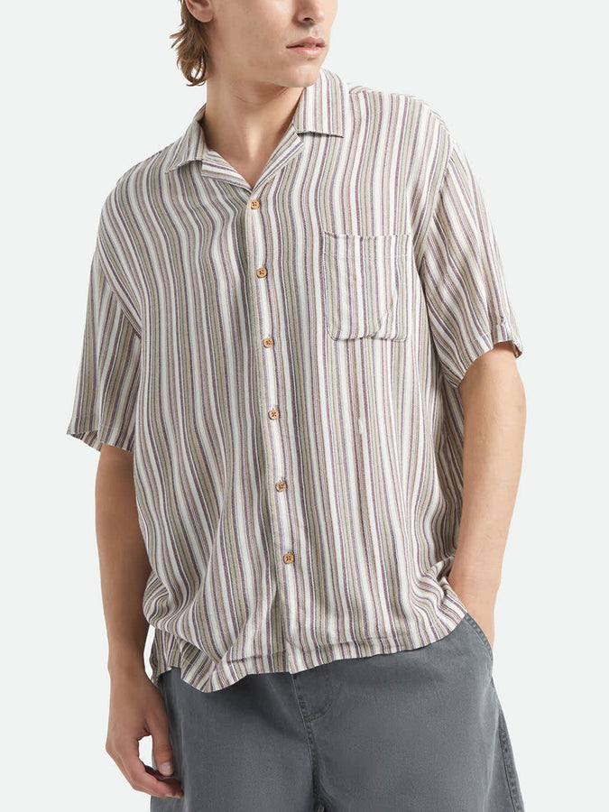 Brixton Bunker Twisted Stripe Short Sleeve Buttondown Shirt Spring 2026 | ROBUST RED