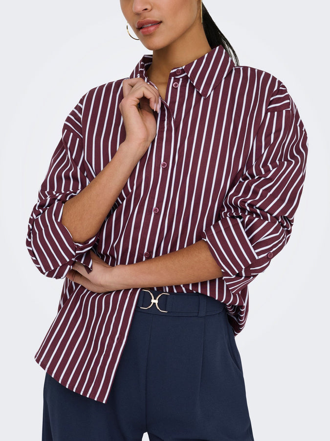 JDY Serena Long Sleeve Buttondown Shirt Fall 2026 | PORT ROYALE STRIPES