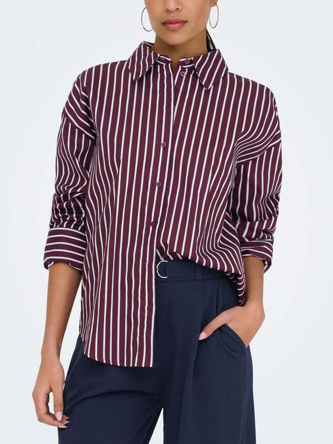 JDY Serena Long Sleeve Buttondown Shirt Fall 2026 | PORT ROYALE STRIPES