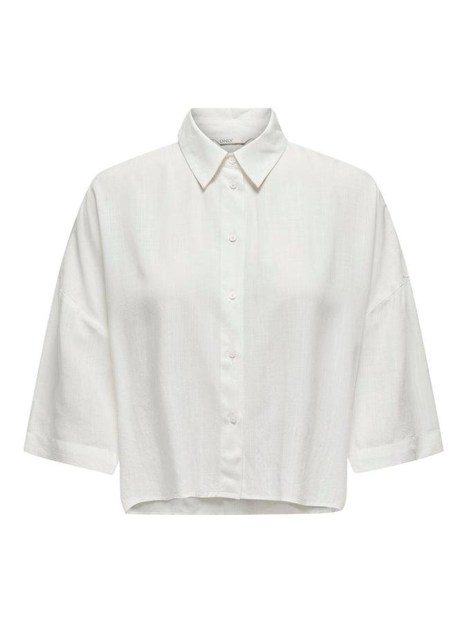Only Summer 2024 Astrid Life Crop Short Sleeve Buttondown Shirt | CLOUD DANCER