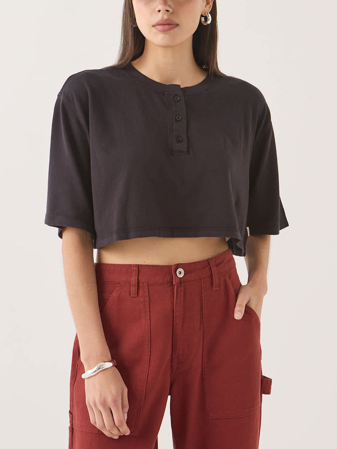 Brixton Carefree Organic Garment Dye Cropped Henley T-Shirt Fall 2026 | BLACK