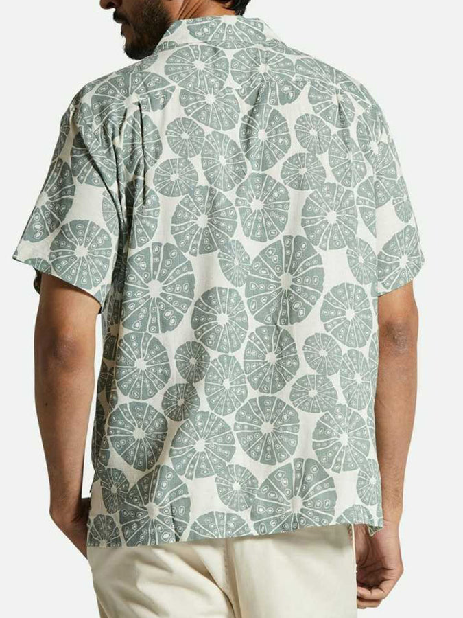 Brixton Bunker Slub Short Sleeve Buttondown Shirt Summer 2024 | WHITECAP / CHINOIS GREEN