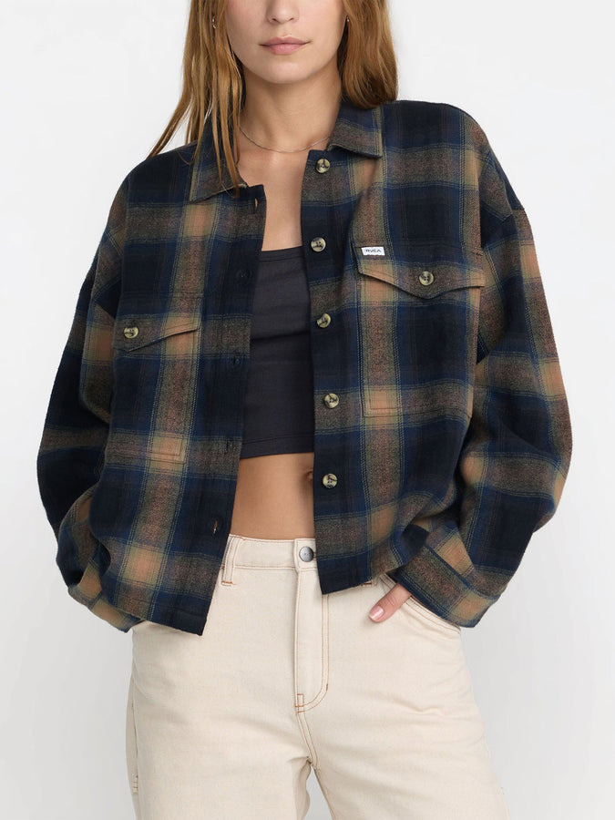 Rvca Bonito Boxy Flannel Long Sleeve Buttondown Shirt Fall 2026 | BLACK (BLK)