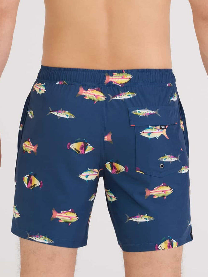 Saxx Oh Buoy 2N1 Volley 7'' Gulf Fish Dark Denim Boardshorts | GULF FISH DARK DENIM (GFD)