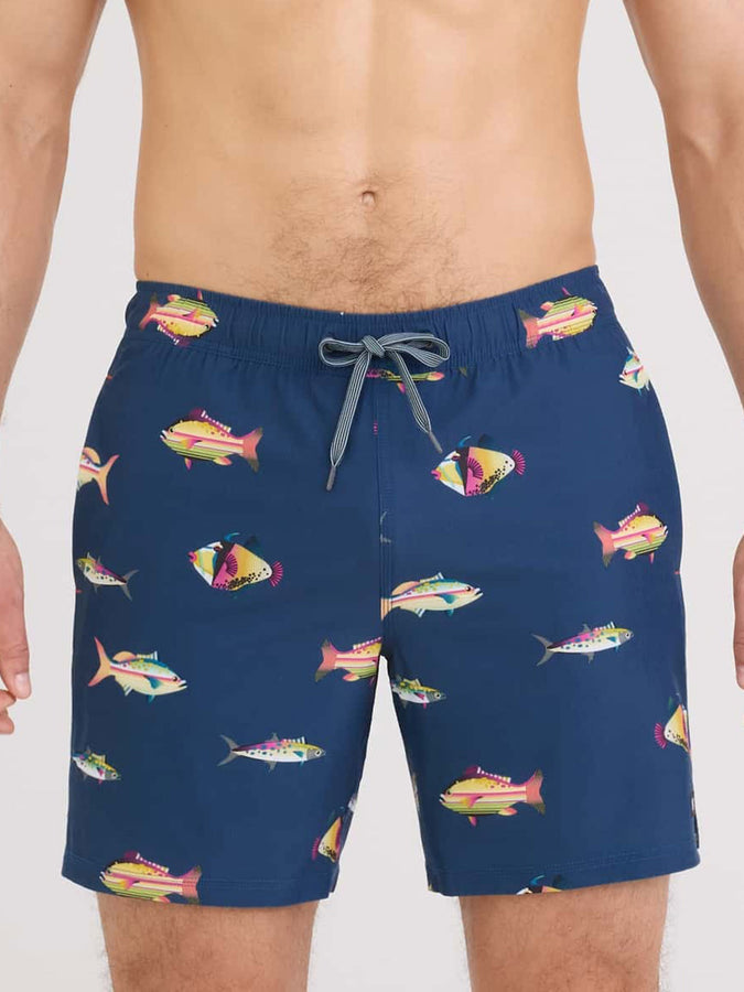 Saxx Oh Buoy 2N1 Volley 7'' Gulf Fish Dark Denim Boardshorts | GULF FISH DARK DENIM (GFD)