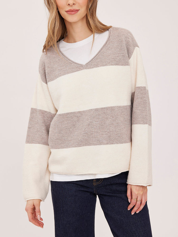 Gentle Fawn Annalise V-Neck Sweater Fall 2026  | LATTE STRIPE