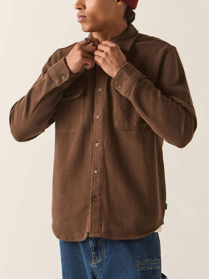 Brixton Bowery Textured Long Sleeve Buttondown Shirt Fall 2026 | WALNUT BROWN