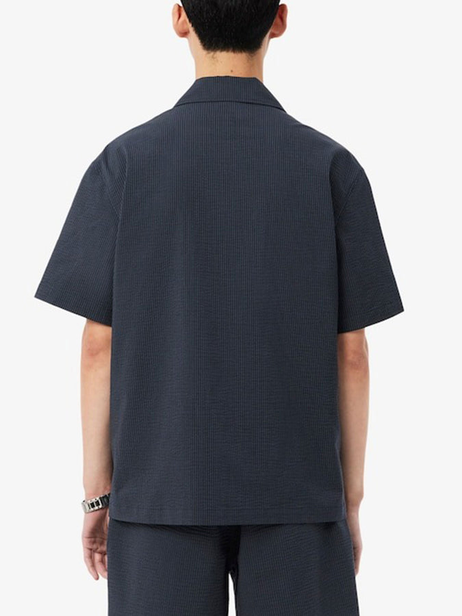 Lacoste Relaxed Seersucker Short Sleeve Buttondown Shirt Spring 2026 | BLACK/DARK GREY (4CI)