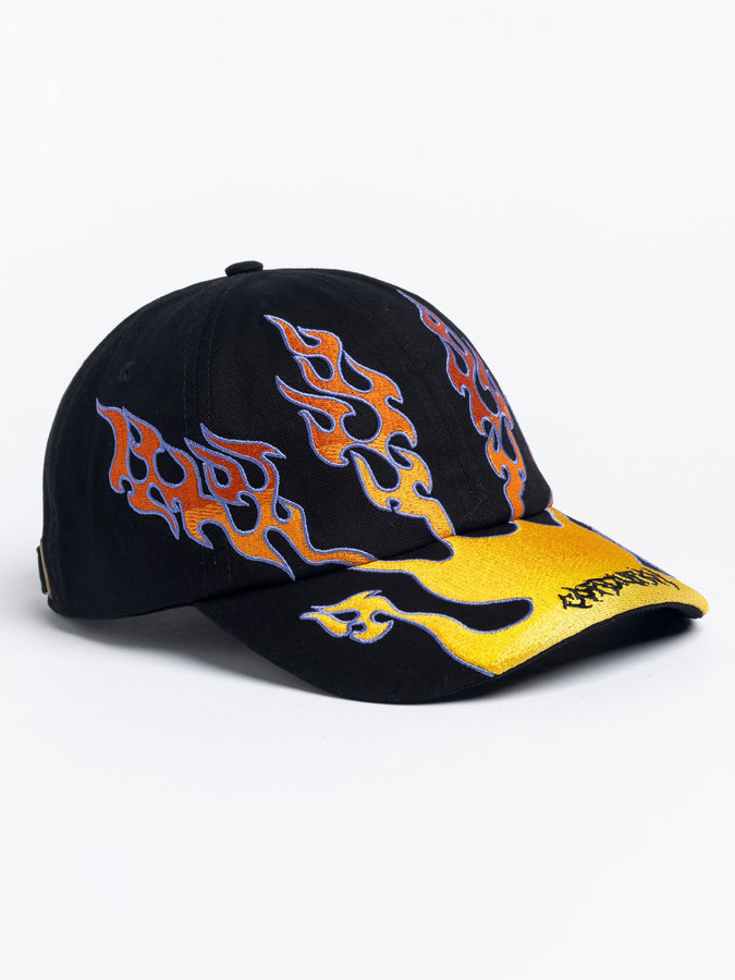 Corduroy Flames Strapback Hat | BLACK