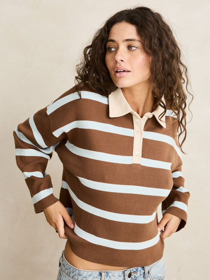 Rhythm Rugby Knit Long Sleeve Polo Fall 2026 | BROWN