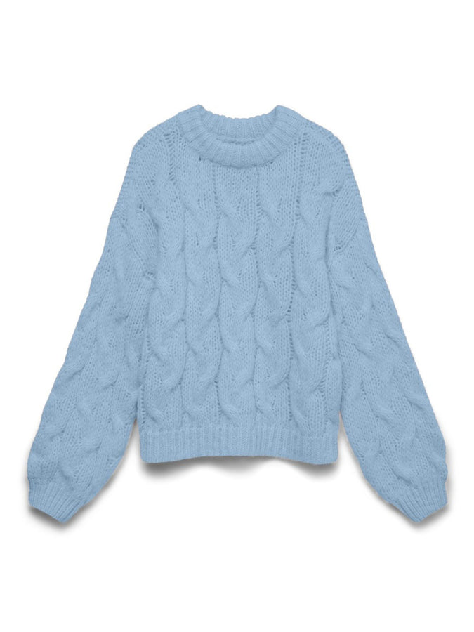 Vero Moda Maybe High Neck Cable Sweater Fall 2026 | CASHMERE BLUE