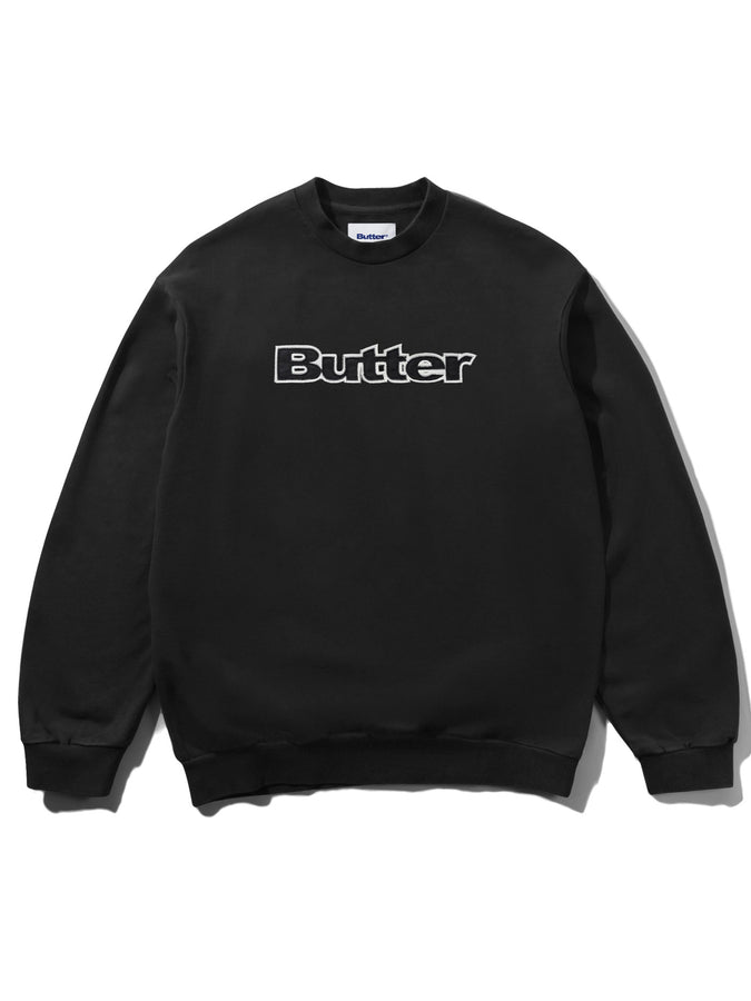 Butter Goods Satin Logo Applique Crewneck Sweatshirt Fall 2026 | BLACK