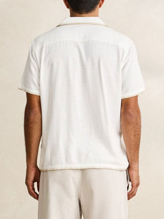 Rhythm Linen Whip Stitch Short Sleeve Buttondown Shirt Fall 2026 | VINTAGE WHITE