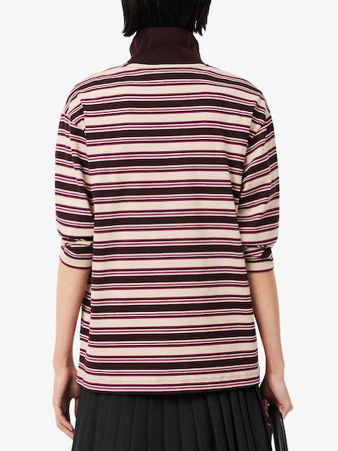 Lacoste Oversized Stripe Long Sleeve Polo Fall 2026 | DARK BURGUNDY/BEIGE/PINK (ST7)