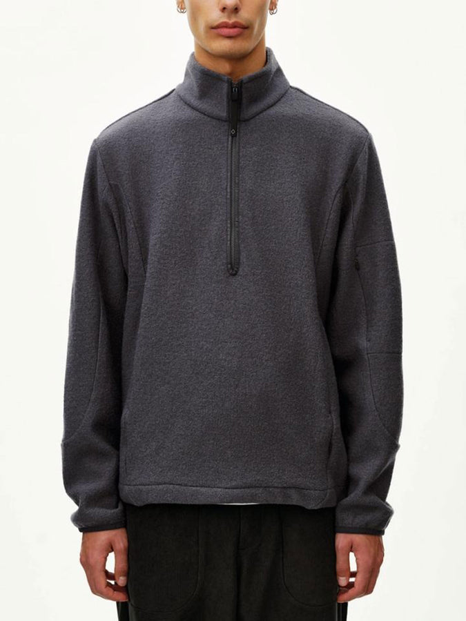 Pas Normal Studios Off-Race Boiled Wool 1/2 Zip Sweater Fall 2026 | STEEL