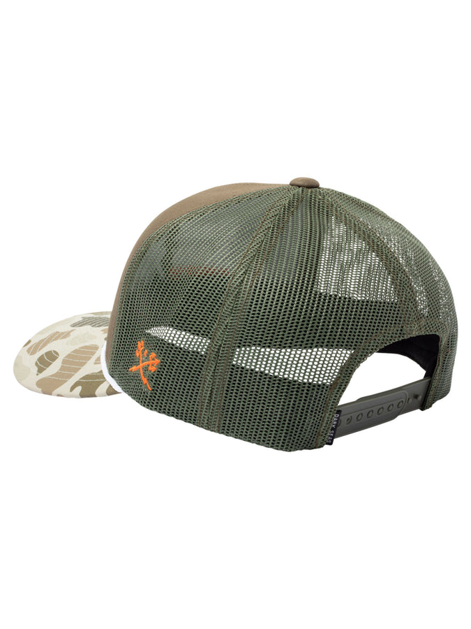 Dark Seas Bucked Trucker Hat | OLIVE/CAMO