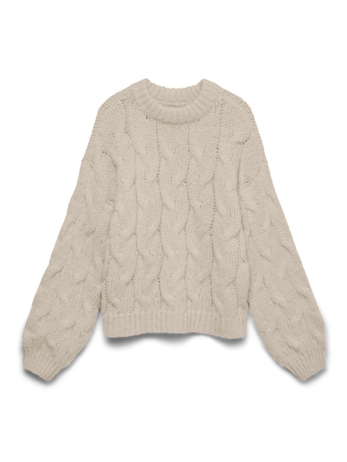 Vero Moda Maybe High Neck Cable Sweater Fall 2026 | OATMEAL