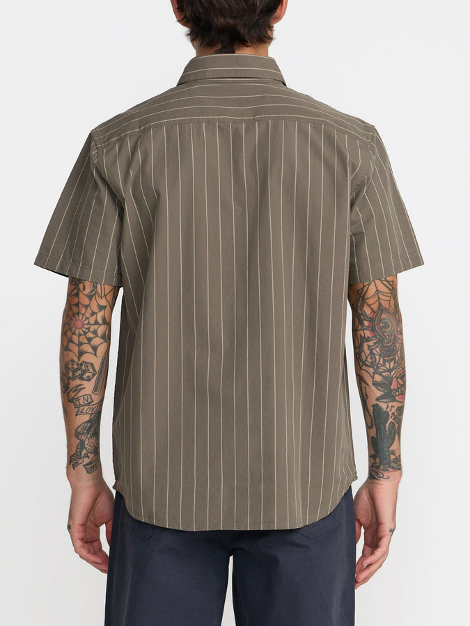 Rvca Dayshift Workwear Stripe Short Sleeve Buttondown Shirt Fall 2026 | MUSHROOM (MSH)