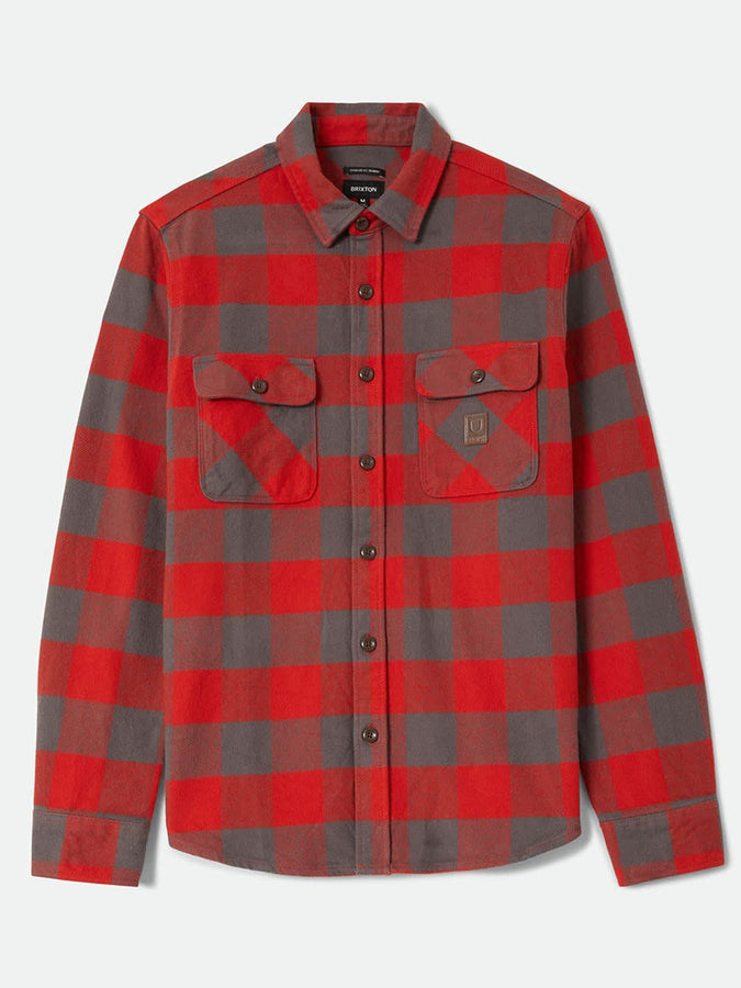 Brixton Bowery Heavyweight Flannel Long Sleeve Buttondown Shirt Fall 2026 | WASHED RED/GREY