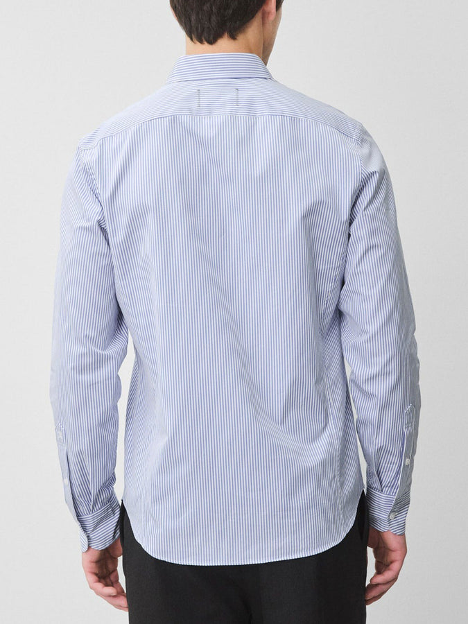 Reigning Champ Poplin Stripe Alumni Long Sleeve Buttondown Shirt | WHITE/BLUE